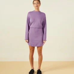 MONROW Supersoft Fleece Sweatshirt Dress ASTERPURPLE Outlet